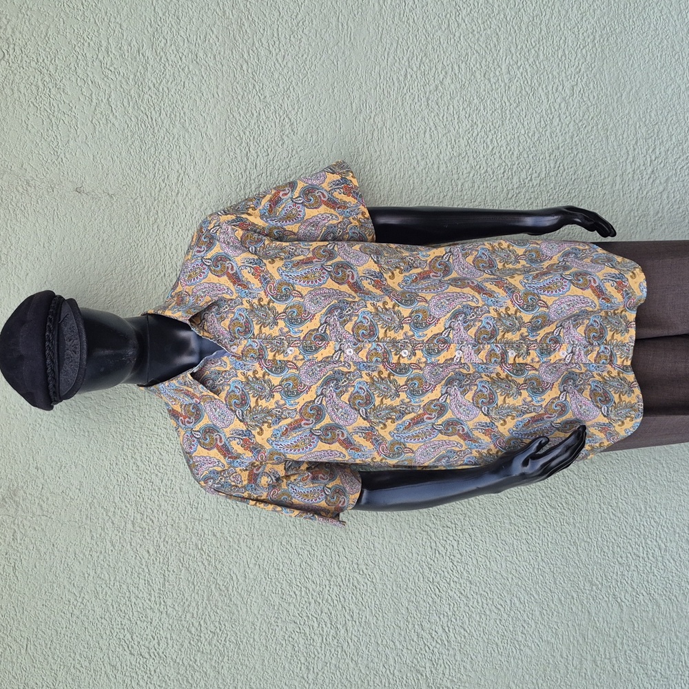 Daniel Cremieux (Mauritius) Men's Blue and Yellow Paisley SS Luxury Shirt